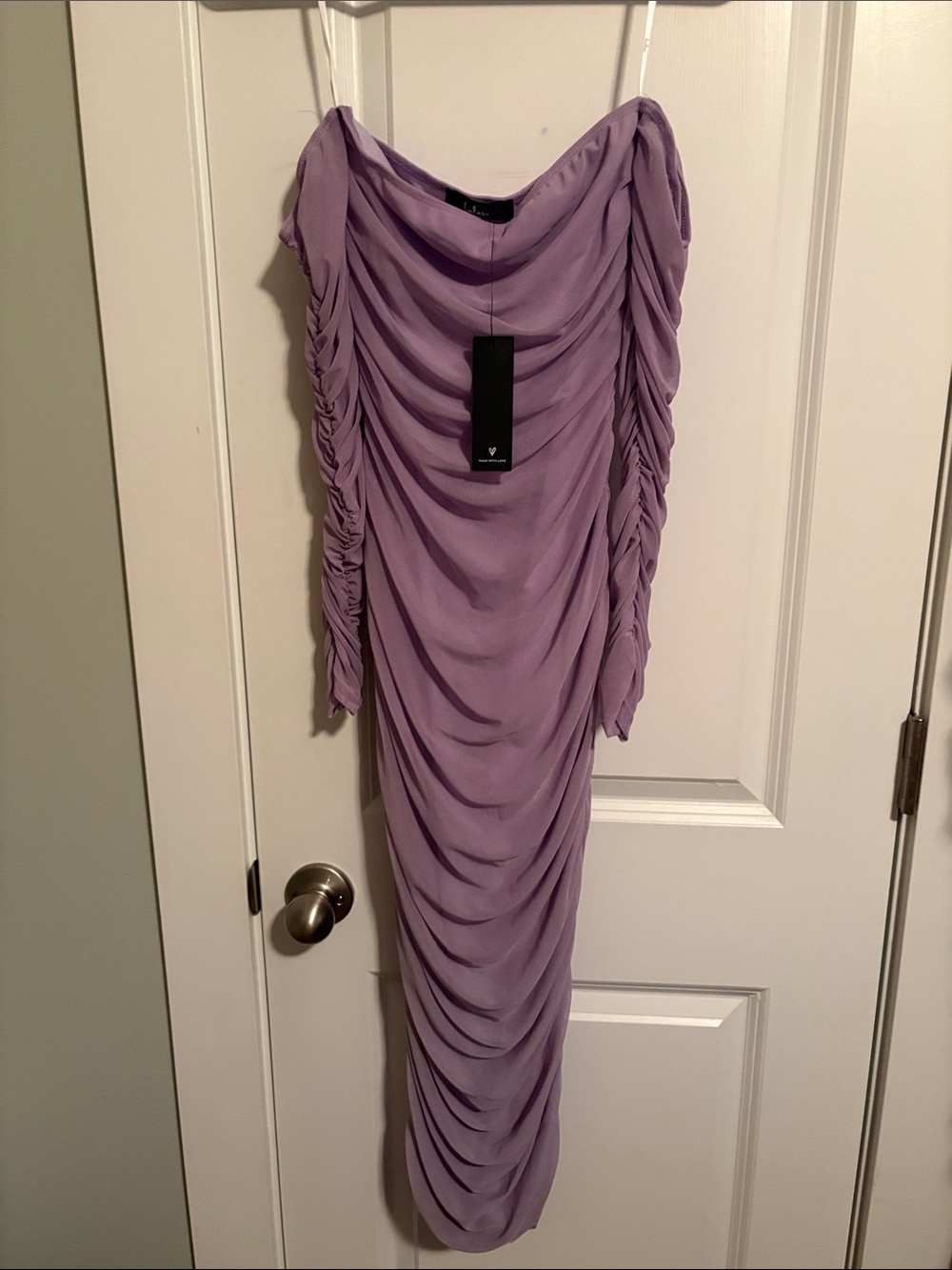 NWT Lulus Elegant Lavender Ruched Off-Shoulder Dress